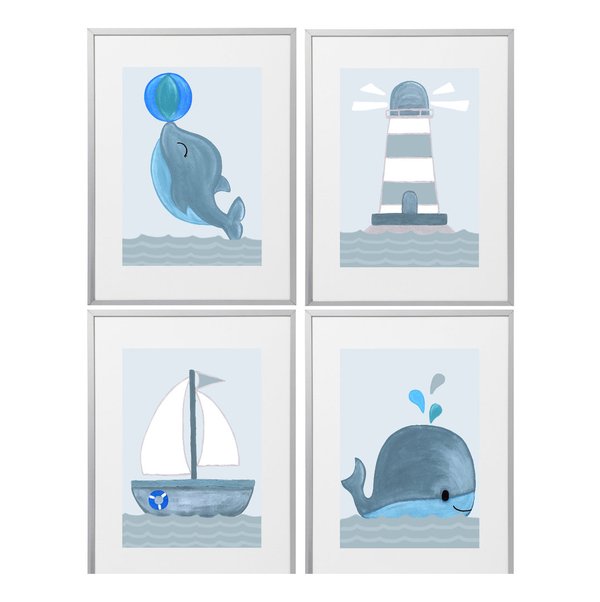 Kinderzimmer Bilder Set deko maritim Kinderzimmer Deko Junge Kinderbilder Wal Delfin Boot Leuchtturm