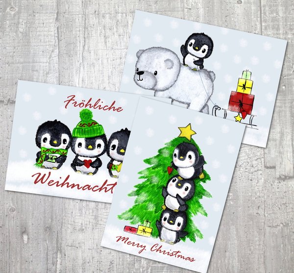Grußkarte Weihnachten Eisbär Pinguine Karte Kinder Winter Tiere Weihnachten Christmas