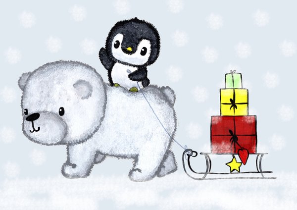 Grußkarte Weihnachten Eisbär Pinguine Karte Kinder Winter Tiere Weihnachten Christmas